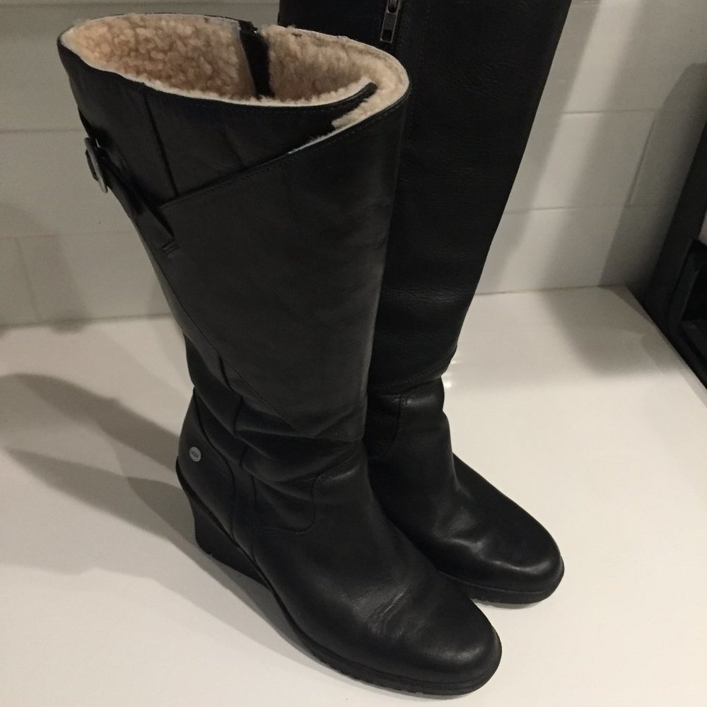 UGG Boots — Black — Leather, Wedge, Fur-Lined (8)
